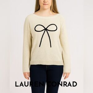 Lauren Conrad Preppy‎ Tinsel Cream Knitted Sweater Bow Detail Size Large Preppy